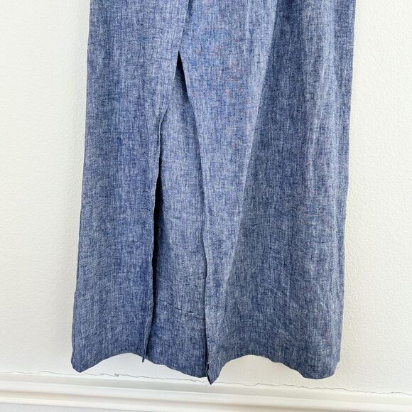 Express Skirt Size S Maxi Chambray Linen Skirt Blue Front Slit‎ Elastic Pull On - Picture 3 of 10